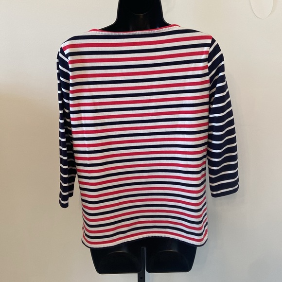 Top 3/4 Sleeve By Talbots Pink and Navy Stripes Size Medium Petite - Picture 4 of 8